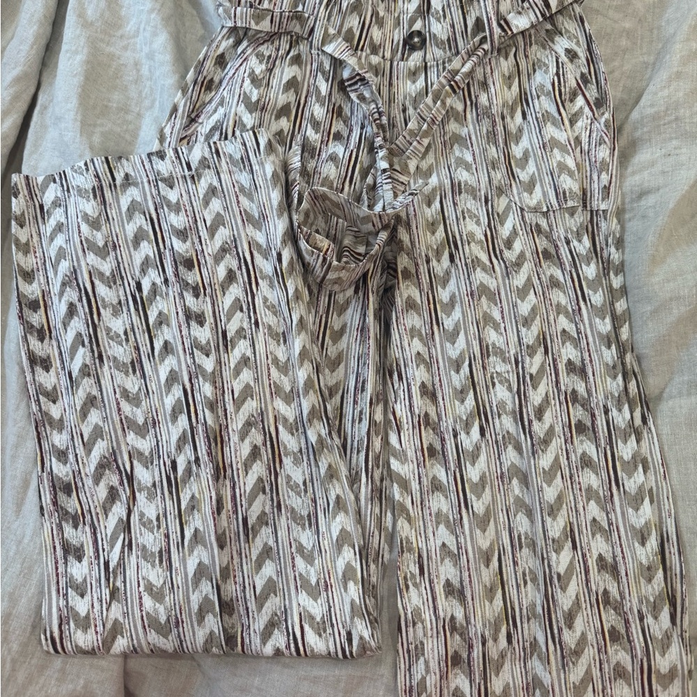 Rewash Cream and Brown Patterned Wide Leg Pants